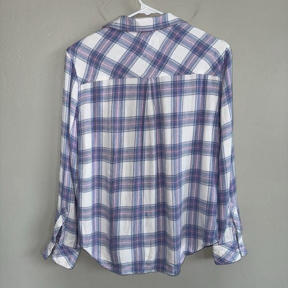 Rails Hunter Flannel Button Down Shirt Woman’s S White Lavender Blue - Picture 3 of 10